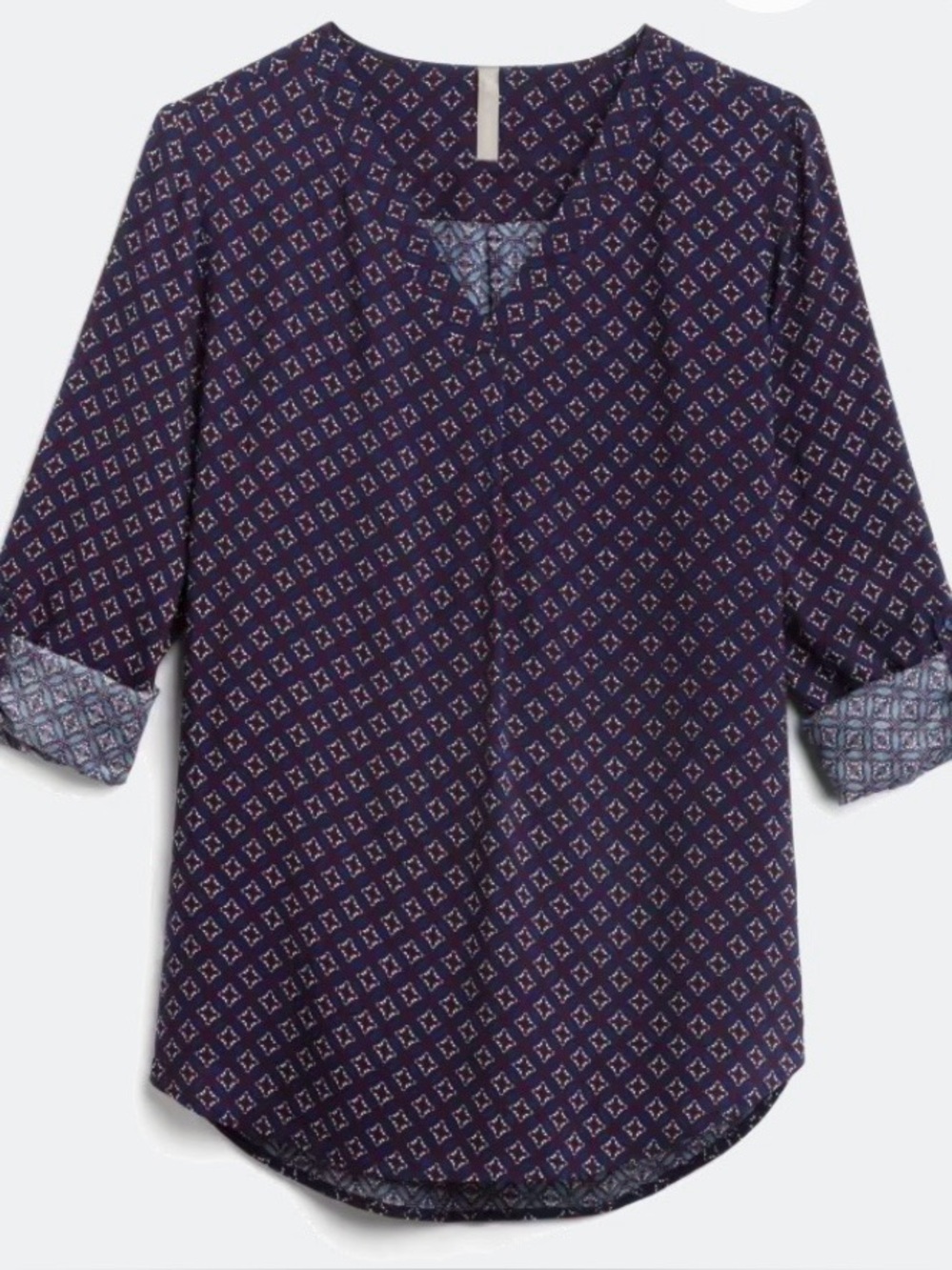 BRINA & EM Navy Geometric Print Long Sleeve Blouse - Stitch Fix
